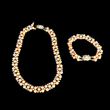 Vintage Czech Faux Pearl Necklace Bracelet Set Art Deco Style Minor FLAW picture