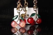Coach Cherry Bag Charm KeyChain Glitter resin and metal Brass/Red Apple Keyring picture