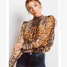 FREE PEOPLE Roma Leopard Print Ruffle Blouse Top Size Medium picture
