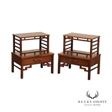 Mid Century Modern Vintage Walnut Asian Inspired Pair of Nightstands picture