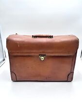 Vintage Tan Leather Doctor Lawyer Banker Traveling Bag 1970’s NO KEY 16”x11”x7.5 picture