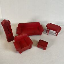 Vintage Strombecker Doll House Furniture Red Couch, Sofa, Chair, Clock picture