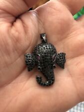 sparkly black zircon pave oxidized silver elephant pendant  picture