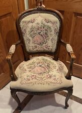 RARE ANTIQUE FRENCH NEEDLEPOINT Chateau D'Ax Spa French Louis XV Fauteuil Chair picture