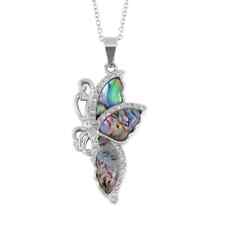 Stainless Steel Abalone Shell Black Crystal Pendant Necklace Jewelry Size 20