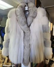 SAGA Fox Genuine Blue Fox Fur Coat Hook Button Up Long Sleeve Medium picture