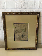 Antique Japanese Woodblock Print w/ 3 Figures & Calligraphy Decoration picture