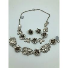 Vintage Sterling Silver English Rose Necklace Bracelet Earrings Set picture