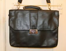 BOSCA Black Soft Leather Double Gusset Flapover Briefcase Messenger Bag picture