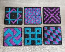 Set Of 6 Plastic Canvas Patchwork Coasters picture