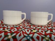 Vintage Federal Soup Mug Cups (2) Stackable Ribbed Milk Glass Heatproof USA picture