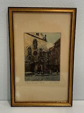 Vintage Antique European Signed Print Cathedral Architecture Scene picture