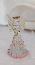 Angel Ornament Vintage Hand Spun Glass Translucent Multi Color Rainbow Open Box picture
