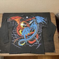 Vintage Liquid Blue Duelling Dragons 1990s All Over Print Long Sleeve Lightning picture