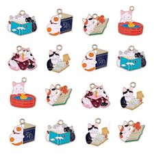 30x Enamel Reading Playing Cat Charm Pendants for DIY Bracelet Jewelry Making picture
