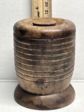 Antique Primitive Turned Wood Treen Jar Canister Storage 19th Century picture
