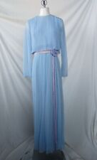 Vintage Miss Elliette 1960s Blue Pleated Chiffon Maxi Dress Sz 14 picture