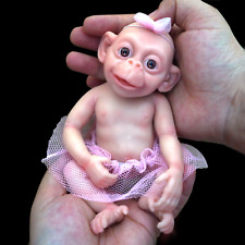 7Inch Micro Preemie Full Body Silicone Monkey Baby Reborn Doll Lifelike New picture