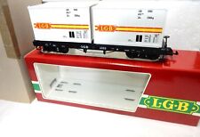 LGB G Gauge 4069 Flatcar with  Lehmann - LGB White/Yellow  Containers w Orig Box picture
