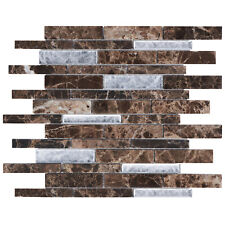 Brown Emperador Dark Marble Stone Silver Foiled Glass Mosaic Tile Backsplash picture