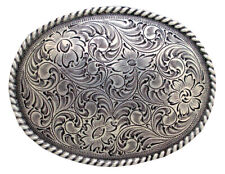 WESTERN COWBOY COWGIRL OVAL ROPE SILVER PLATED RODEO TROPHY BELT BUCKLE picture