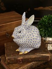 Gorgeous Large Blue Herend Fishnet Seated Ears Up Bunchy Rabbit Bunny Hare 24K picture