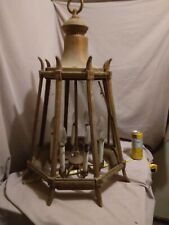 Gigantic very old Chandelier Brass? 8 light 8 glass panels for restore L@@K picture