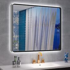 30*36in Contemporary Black Mirror with LED Strip Adjustable Color Dimming Defog picture