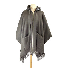 Herno Poncho Womens Medium Wool Brown Hooded  Fringe Italy Avant-garde picture