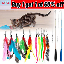 12Pcs Kitten Toy Cat Feather Bell Wand Teaser Rod Interactive Play Pet Toys Gift picture