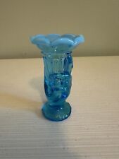 Vintage Fenton BLUE Opalescent Art Glass  Mini Posey 3.5in HAND VASE #37 1950s picture