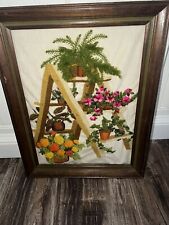 Vintage Sunset Stitchery # 2332  Plant Ladder 3D Crewel Embroidery Framed picture