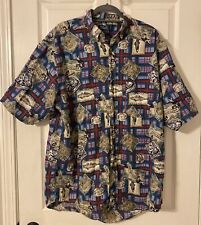 Vintage Ducks Unlimited Mens Large Fisherman Print Long Sleeve Button Down Shirt picture