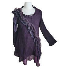Pretty Angel Top Women L Purple Linen Layered Lagenlook Boho Peasant Witchy picture