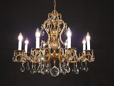 MASSIVE Antique French Brass PINEAPPLE Dark Patina Cut Lead Crystal Chandelier picture