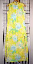 Lilly Pulitzer Maxi Dress VTG 60s Sunshine Yellow Blue Button Front Zip Back S/M picture