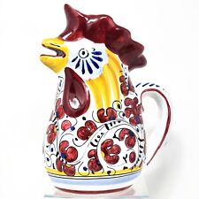 FIMA DERUTA Italy RED ROOSTER Pitcher HAND PAINTED Majolica 9