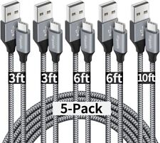 5 Pack Braided USB C Type-C Fast Charging Data SYNC Charger Cable Cord 3/6/10FT picture