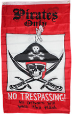 3x5 Jolly Roger Pirate Pirates Only No Tresspassing Vertical 3'x5' Flag Banner  picture