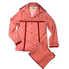 Vintage Lorch Women 26 Pants Suit Pink 70s Velvet Trim Pointed Collar Corp Core picture