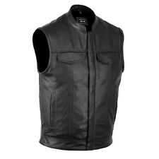 DEFY™ SOA Men's Motorcycle Club Leather Vest Concealed Carry Arms Solid Back  picture