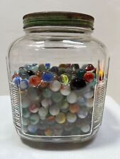 vintage Hoosier canister glass jar  multiple vintage antique marbles picture