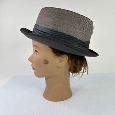 VTG Knox Fedora Hat Size 55 Straw Braid Pork Pie weave Gray Hat picture