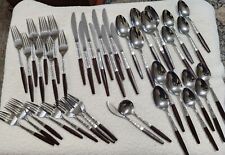 Interpur Stainless Wooden Handles & Hearts Flatware Japan Lot Of 42 picture