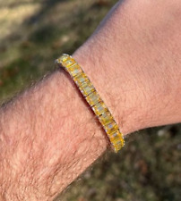 20Ct Emerald Cut Lab-Created Yellow Citrine Men's Bracelet 14K White Gold Plated picture