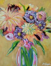 Mona Vivar original abstract floral bouquet contemporary painting 14x11 inches picture