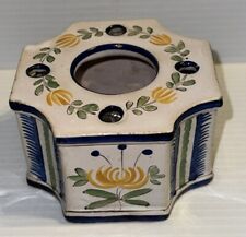 Antique French Hand Painted Pottery Box Flower Frog Signed R C France picture
