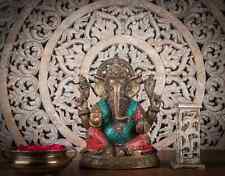 Handcrafted Bronze Sitting Ganesha Statue with Coral and Turquoise Stone unique  picture