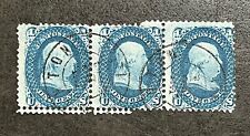 US 1861-62 PERF ERROR Fabulous #63 Used Strip of 3 VERY RARE Vibrant Color 3R002 picture