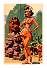 1960s Vintage Tiki Oasis Travel Art Print aa1 picture